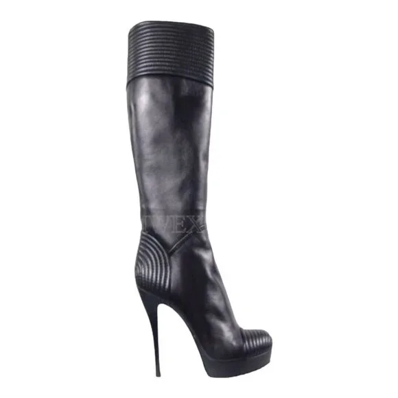 Loriblu Stiletto Black Leather Platforms Boots Womens Shoes High Heels